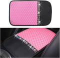 Bling Leather Car Armrest Seat Box Cover, Car Console Armrest Cover with Crystal Rhinestones, Anti-Scratch Waterproof Auto Center Console Protector Cushion Pad for Car SUV Truck (Pink)