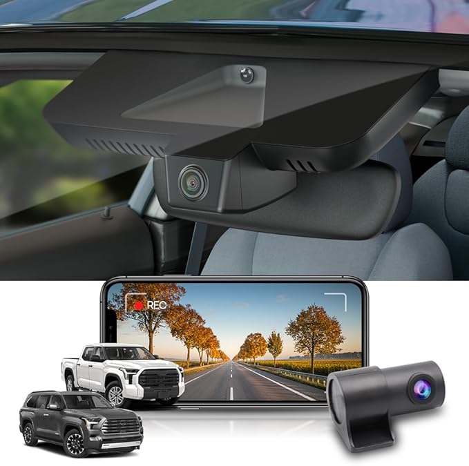 Fitcamx Front 4K+Rear 1080P Dash Cam Adapts for Toyota Tundra 2022-2026 Hybrid & Sequoia 2023-2026 (Gen3), OEM Look, 2 Way HD Video, WiFi & APP, Loop Recording, G-Sensor, Easy to Use, 128GB Card