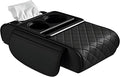 Car Center Console Organizer Armrest Storage Box with 2 Cup Holders-Universal 5-in-1 Leather Cushion Cover,Phone Slot & Tissue Holder for SUV/Sedan(Black)