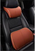 Car Seat Lumbar Support Pillow Neck Pillow Headrest Head Support Back Cushion Pad Soft Memory Foam Artificial Leather for Car Home Office Chairs Lower Back Pain Relief Corrects Posture Brown