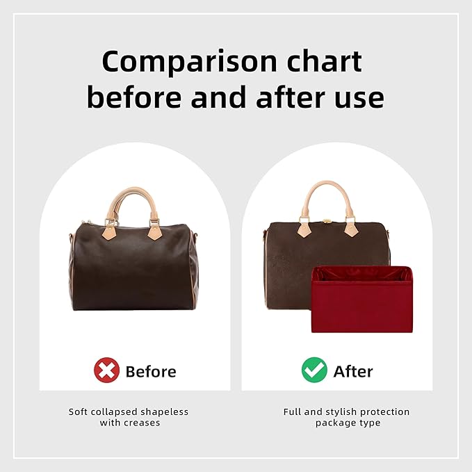 DGAZ Silk Purse Organizer Insert Fits LV Speedy 16/20/25/30/35/40/45 bags，Silky Smooth Bag Organizer，Luxury Handbag & Tote Shaper(Wine Red,SP40)