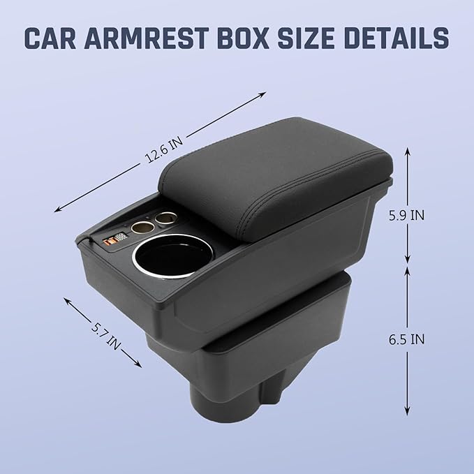 YJYWZH Car Armrest Box Fit for Ford Fiesta 3 2011-2019 MK7 Accessories Center Console Cup Holder Double Layer Storage Organizer Box with 2 USB Fast Charging Ports, Black Stitches