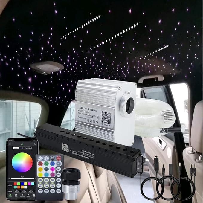 AKEPO Shooting Star+Twinkle Fiber Optic Lights Kit, Car Home Use Meteor APP Control Music Activated Star Ceiling Sky Light, RGBW Light Engine+Mixed Diameter Fibers 460pcs of 9.8ft/3m+Remote