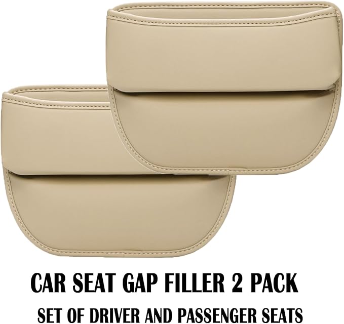 Universal Fit Premium Leather Car Seat Gap Filler Organizer, Center Console Organizer for Car SUV Truck (Beige，2 Pack)