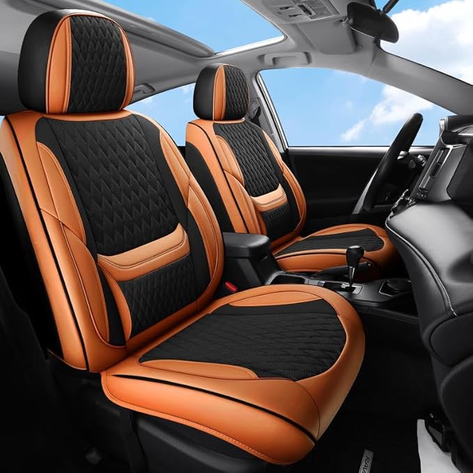 Front Seat Car Seat Covers Custom Fit for Ford Maverick 2022-2026 - Premium Faux Leather with Lumbar Support | Breathable, Waterproof, Anti-Slip, Durable (Black&Brown,Front Seat)