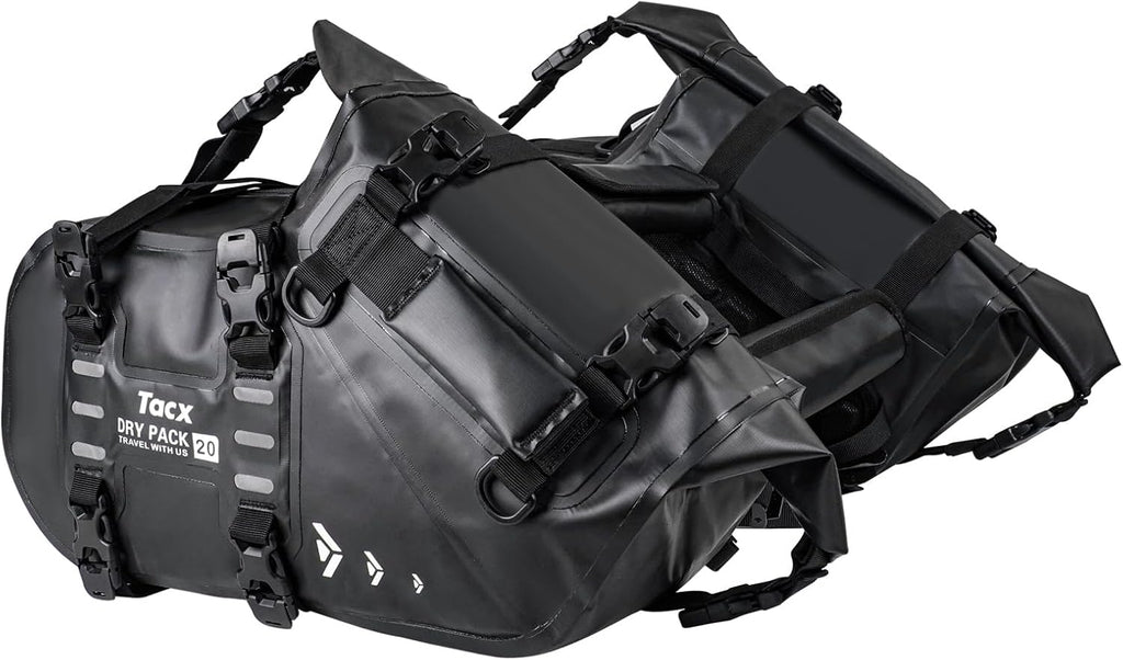 Motorcycle Saddle Bags Tail Bag, 20L Roll-top Waterproof Motor Detachable Side Trunk Bag, Motor Panniers Luggage Bag for Motorcy