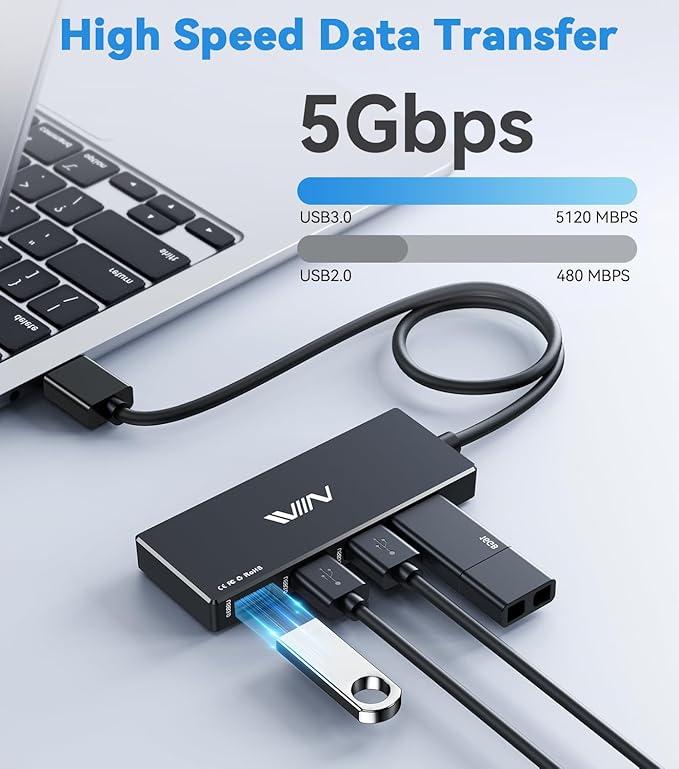 USB 3.0 Hub,4 Port USB Splitter Extender Portable Adapter Multiport Data Hub for Laptop,Xbox, Flash Drive,HDD,Console,Camera,Keyborad,Mouse Windows,Mac OS PC,Not Designed to Charge Devices-Black
