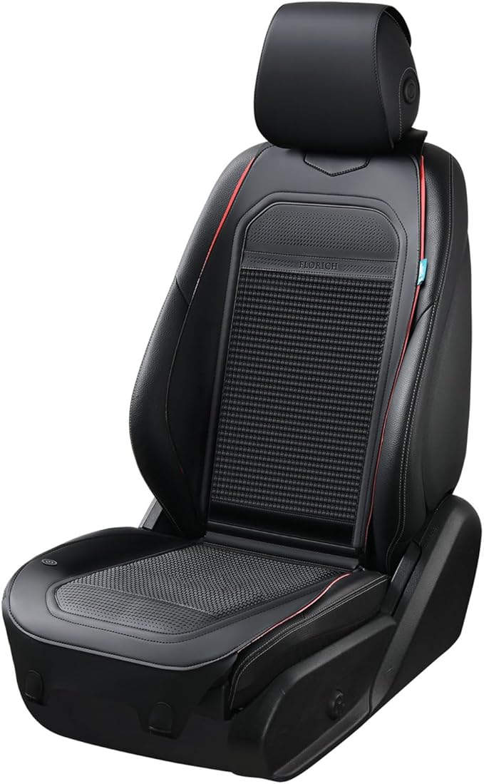 FLORICH Front Car Seat Covers Leather Seat Covers Waterproof Seat Cushion Protector Universal Fit for Cars SUV Truck Van, Black&Red, 1PCS