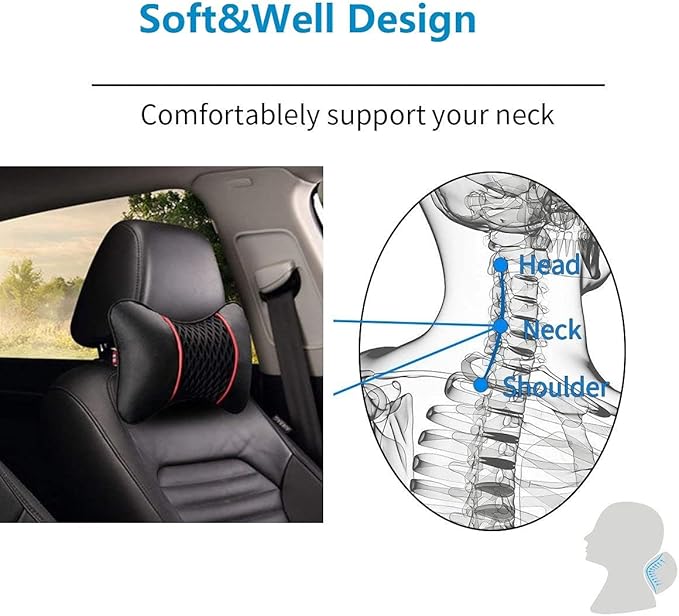 Car Neck Pillow 2 PCS,Universal Soft Breathable Leather Car Neck Pillow Comfortable Head Neck Rest Support Cervical Pillow for Travel Car Seat Driving & Home