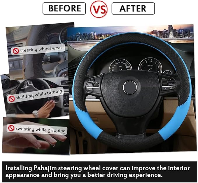 Pahajim Car Steering Wheel Cover for Women Men Universal PU Leather Steering Wheel Accessories Anti Skid 14.5-15 Inch (37-38cm) Forro Volante Carro (Red)