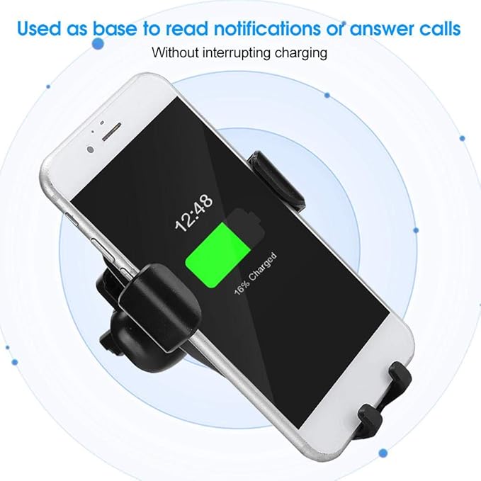 Car Mount Charger, 10W 360 Degrees Rotation Fast Charging Car Charger Bracket Mobile Phone Charger Silver for S10, S10, Note 10, 10, Mate 30, Mate 30 Pro Black