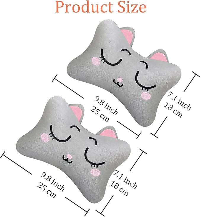 Sexysamba Car Headrest Pillow,Cartoon Neck Pillow for Car,Comfortable Soft Car Seat Pillow for Driving,Head Rest Cushion,Cute Neck Pillow for Travelling and Home 2Pcs (Grey Cat)