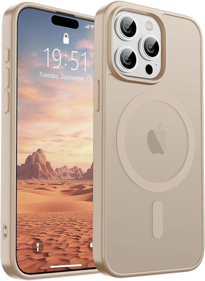 SUPFINE Magnetic for iPhone 15 Pro Max Case(Compatible with MagSafe)(Military Grade Drop Protection) Slim Translucent Matte Shockproof with Anti-Fingerprint Phone Case,Desert Gold
