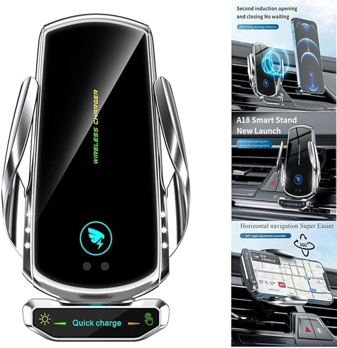 15W Wireless Car Charger Automatic Sensor Clip Charging Bracket Mobile Phone Holder - (Black)