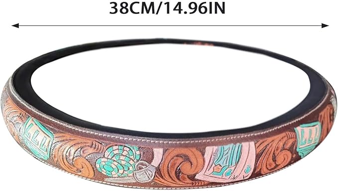 Steering Wheel Cover Western Car Tooled Leather Retro Cowboy Car & Truck Accessory, Universal 15 Inch Non Slip Wheel Cover for SUV, Pickup, Comfortable Grip, Easy to Install (Blue)