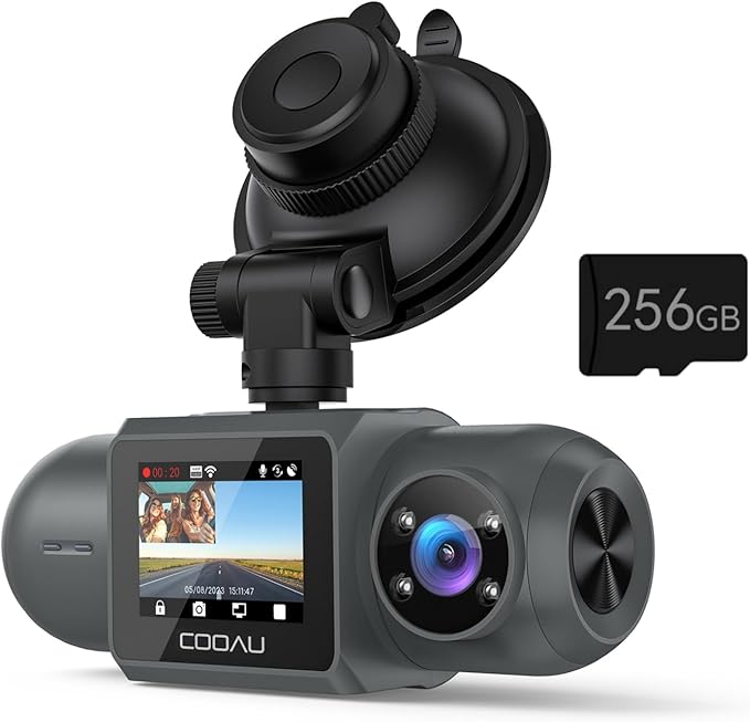 COOAU 4K Dash Cam with 256GB Card & GPS Wi-Fi, D30S Dual Dash Cam Front and Inside 2.5K+1080P, Dashcam with Infrared Night Vision, Dash Camera with 4 IR LEDs, G-Sensor, Parking Mode, Loop Recording