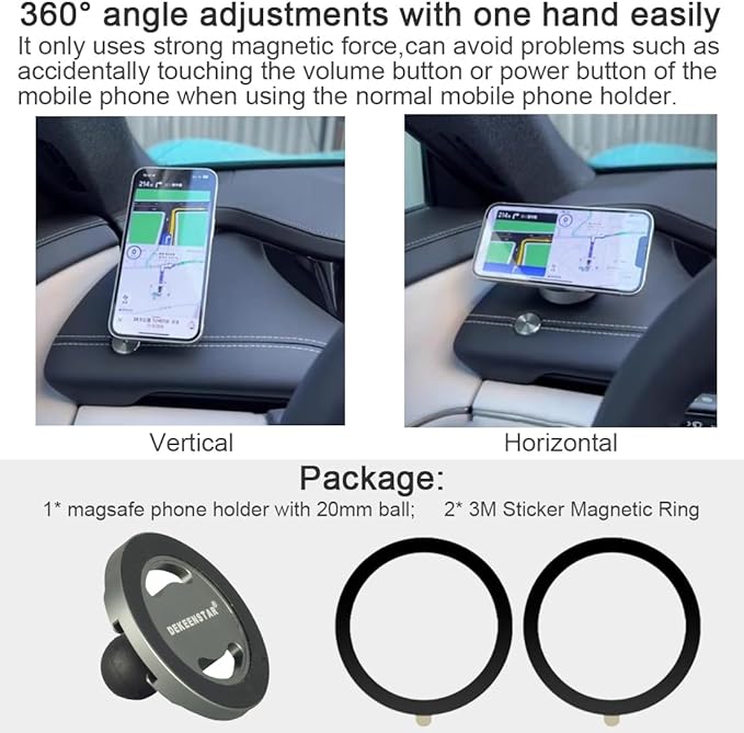 Magnetic Phone Holder Mount with 20mm (0.787 inches) Ball Compatible with Magsafe iPhone 16 15 14 13 Pro Max Ipad Pro Magsafe Ball Mount Phone Holder Adapter for Car