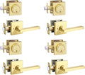 Front Door Handle with Deadbolt Lock Set, Keyed Alike Heavy Duty Privacy Handles Locksets, (4Pack-Set,Satin Brass)