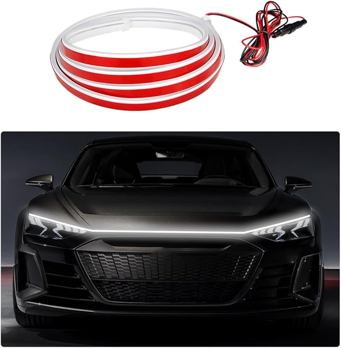 Ohleats 59 Inch Car Hood Light Strip, Exterior Flexible Daytime LED Running Light, Waterproof Auto LED Strip Light with Dynamic Scan Start-up Effect, Car Accessories for SUV Truck (White)