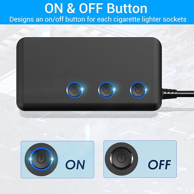 Car Charger Splitter 200W, Qidoe 3 Socket Cigarette Lighter Adapter with PD30W USB-C & QC3.0 Multi USB Car Charger DC Outlet Cigarette Splitter Power Switches Voltmeter for GPS Dash Cam Phone