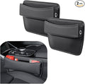 Large Capacity Car Seat Gap Filler with 2 Charge Hole - Microfiber Leather Organizer Storages Items & Keeps Quiet Tidy Storage Box for Phone,Key,Cigarette,Glasses (Black/2pcs)