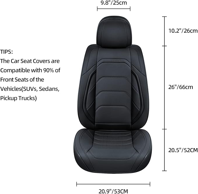Black Car Seat Covers Full Set, Breathable Leather Automotive Front and Rear Seat Covers & Headrest for Comfortable Driving, Universal Auto Interior Fit for Most Kinds of Vehicles, Cars