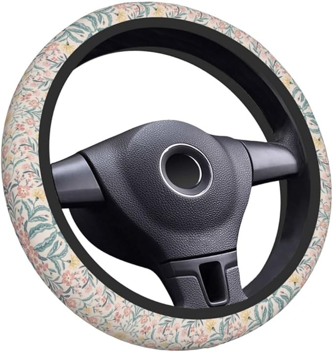Elastic Steering Wheel Cover Car Accessories Cute Universal 15 Inch Absorbing Sweat Non-Slip Breathable for Woman - Pink Flowers