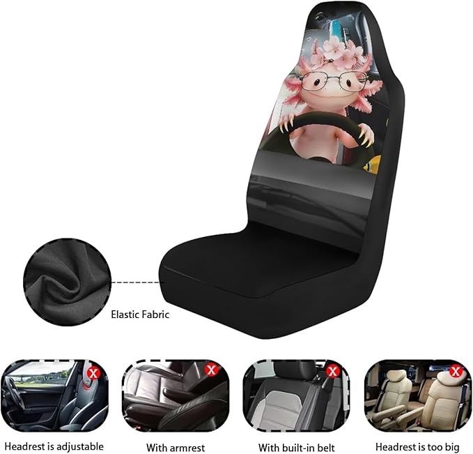 Axolotl Car Seat Covers Front Seats 2 Pack Cute Car Seat Cover Protector Front Seats Easy Installation Removable Automotive Accessories Interior Covers for Sedan SUV