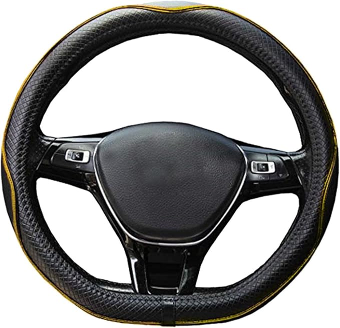 Mayco Bell Flat Bottom Steering Wheel Cover Anti-Slip,Safety,Soft,Breathable,Durable,Full Surround,Comfortable Grip Microfiber Leather (D Shape, Black Yellow)