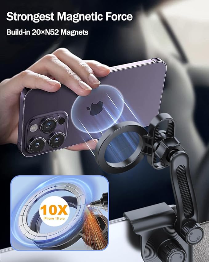 Tesla Phone Mount for Model 3 Model Y - [Upgraded Strongest Magnet] for Magsafe Car Phone Holder, Foldable Design, Universal Fit for iPhone & Android, Secure Tesla Accessories