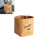 Car Storage Bag, 3.94" x 5.12" Washable Reusable Cute Bear Kraft Paper Car Organizer, Foldable Air Vent Mounted Trash Can, Back Seat Hanging Storage Box for Sunglasses Phone Card Key (Brown)