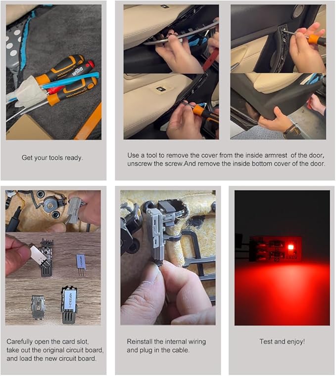 NJSBYL 10PCS LED Door Pocket Handle Ambient Lighting Circuit Board for B-MW 5 7 Series X1 Gran Turismo Coupe Sedan SUV F01 F02 F07 F48 LWB LCI Interior Door Panel Light Red-White Atmosphere Light