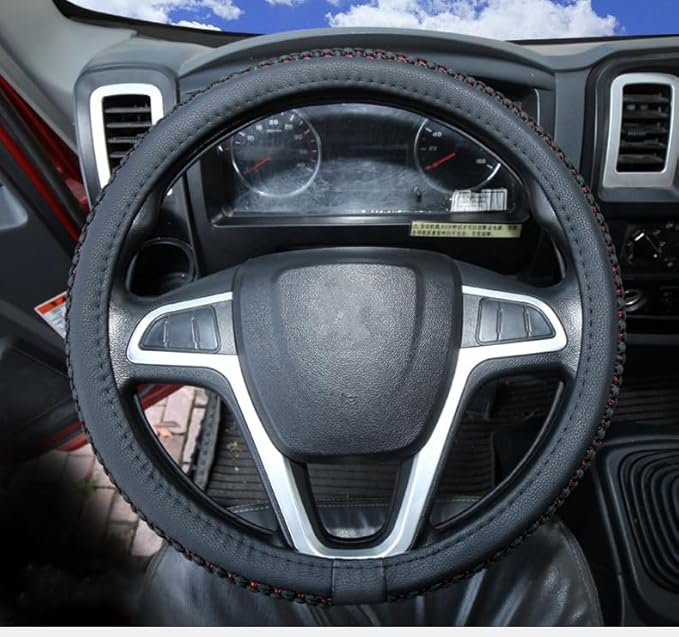 Size 16-20 Inch Ice Silk Ventilation Multi-Style Comfy Grip Steering Wheel Cover for Truck, Bus, Big Rig Trucker,SUV， Anti-Slip Design 16-20 Inch (BlackRed, 17)