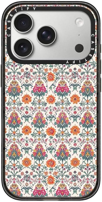 CASETiFY Impact iPhone 17 Pro Case [Slim/Compatible with Magsafe / 8.2 ft. 4X Military Grade Drop Protection] - Persian Floral - Orange - Clear Black