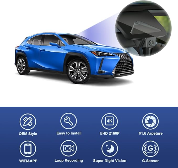 Fitcamx 4K Dash Cam Suitable for Lexus UX 300h 2025-2026 Premium F Sport Handling Design, OEM Factory Look, UHD 2160P Video, Built-in WiFi & APP, Loop Recording, G-Sensor, Plug & Play, 64GB Card