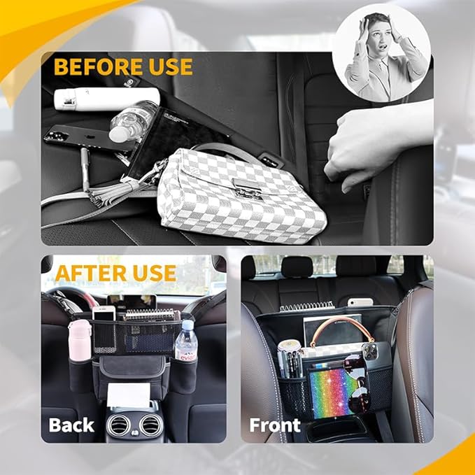 Color Diamond Car Handbag Holder Between Seats Bling Rhinestone Car Storage Bag Large Capacity Purse Phone Automotive Consoles Organizer Safe Barrier of Backseat Pet Kids…