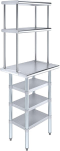 Amgood 18" x 24" Stainless Steel Work Table with 3 Shelves and 12" Wide Double Tier Overshelf | Metal Kitchen Prep Table & Shelving Combo | NSF