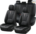 Black Universal Car Seat Covers Premium Nappa Leather with Lumbar Support Waterproof Full Set Non-Slip Contoured Fit Airbag Compatible Fits Most Vehicles Easy to Clean and Install