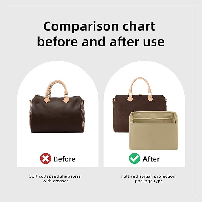 DGAZ Silk Purse Organizer Insert Fits LV Speedy 16/20/25/30/35/40/45 bags，Silky Smooth Bag Organizer，Luxury Handbag & Tote Shaper(S2 trench,SP25)
