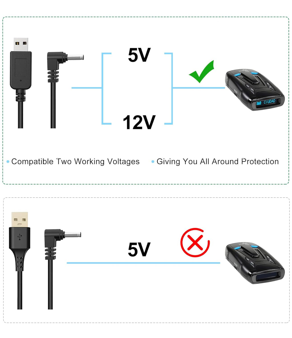 Radar Detector Cable with USB to DC3.5 Plug,Power Cable for Radar Detectors,USB 5V-12V Power Cable,for Cobr RAD 480i 350 380 DFR1 DFR3 DFR5 Whistler Radenso Pro M Radar Detector(DC3.5-6.56FT)