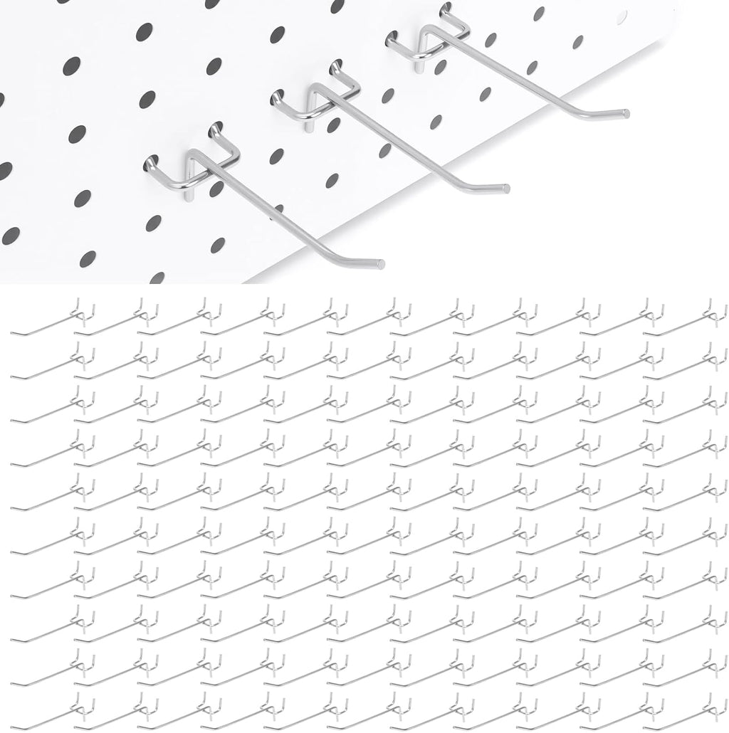 100 Pack Pegboard Hooks Set, 4 Inch Stainless Steel Pegboard Hooks Bulk Fit 1/8" Pegboard for Wall Shelving Display Hanging Tools Accessories Hanging Holders for Storage Craft Room Kitchen Store