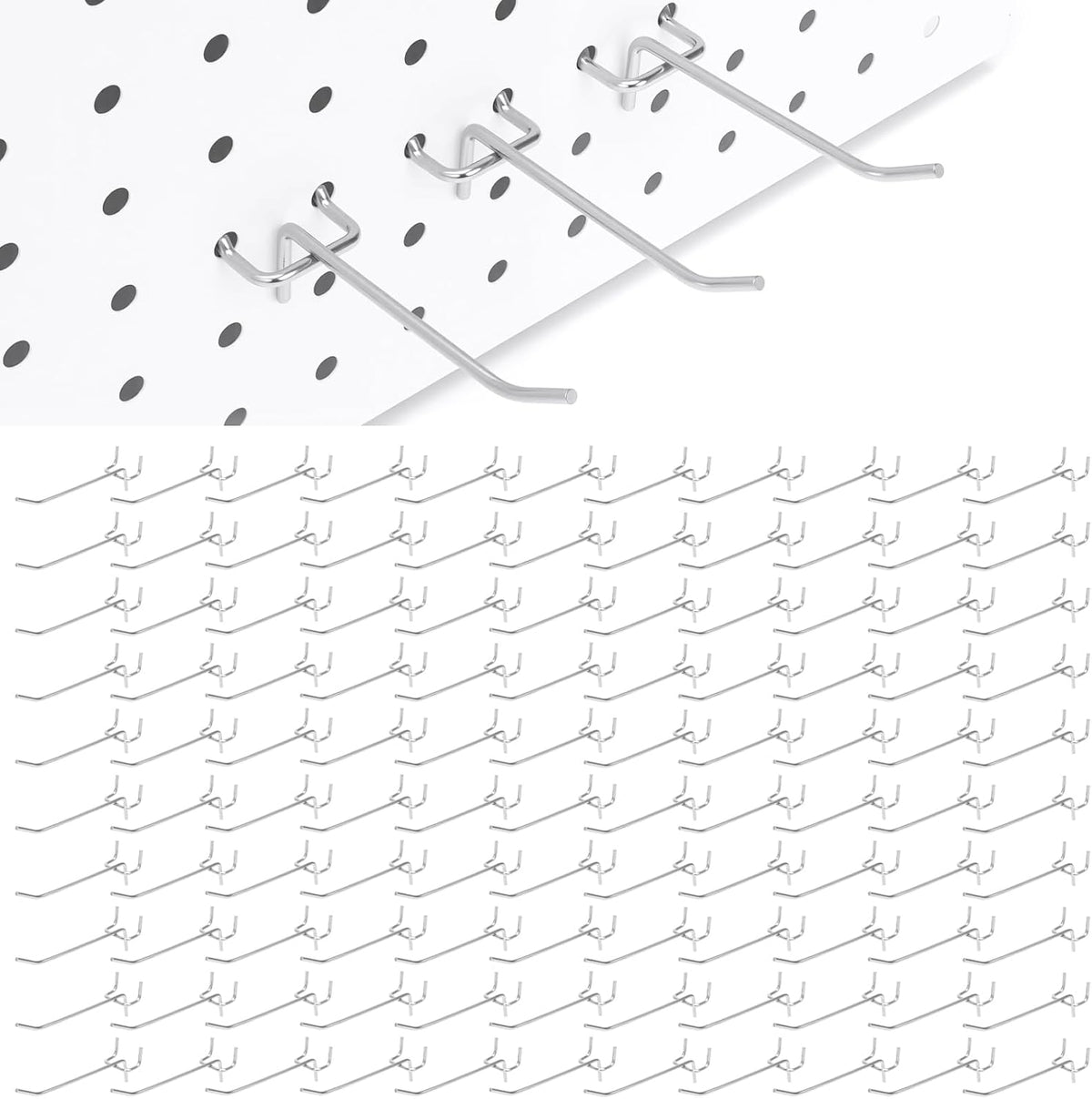 100 Pack Pegboard Hooks Set, 4 Inch Stainless Steel Pegboard Hooks Bulk Fit 1/8" Pegboard for Wall Shelving Display Hanging Tools Accessories Hanging Holders for Storage Craft Room Kitchen Store