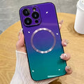 Guppy Compatible with iPhone 15 Pro Case Magnetic, with Full Camera Lens Protector [Compatible with MagSafe] Scratch Resistant Gradient Glass Back Cover Phone Case-Purple