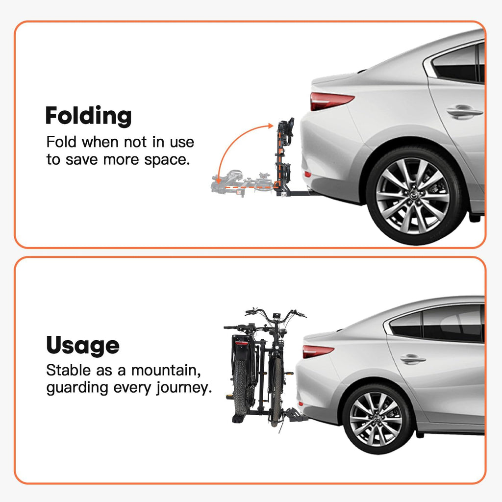 CyberRack E2 Ebike Rack, 200 lbs Capacity Foldable Bike Racks for Tow Hitch Heavy Electric Bike Carrier for 2 E-Bike, Up to 5-inch Fat Tire 2'' Receiver