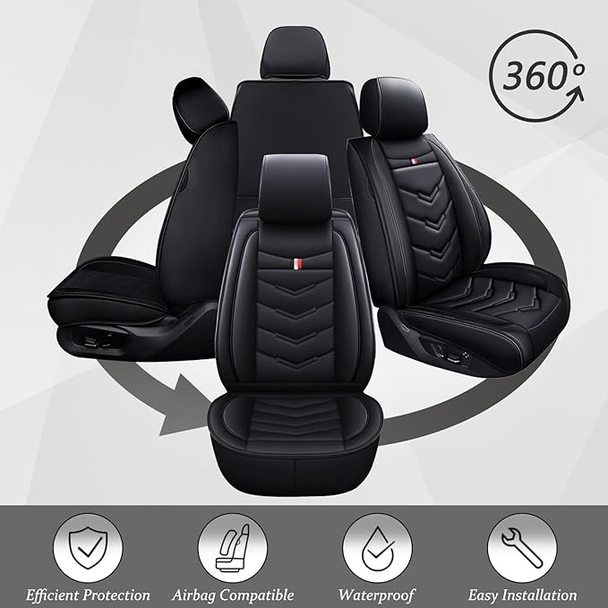 Car Seat Cover 7 Seats for Ford Explorer 2000-2025, Waterproof Durable Compatible Airbag, Premium Leather Seat Protector(7 Seats Standard,Black)