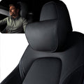 HOPON 2025 Upgrade Headrest Pillow for Tesla Model 3 Model Y with Adjustable Strap,Fits All Vehicles,Car Neck Pillow with Leather,for Head,Neck,Shoulders,Multipurpose,Car Accessories 1 Pack (Black)