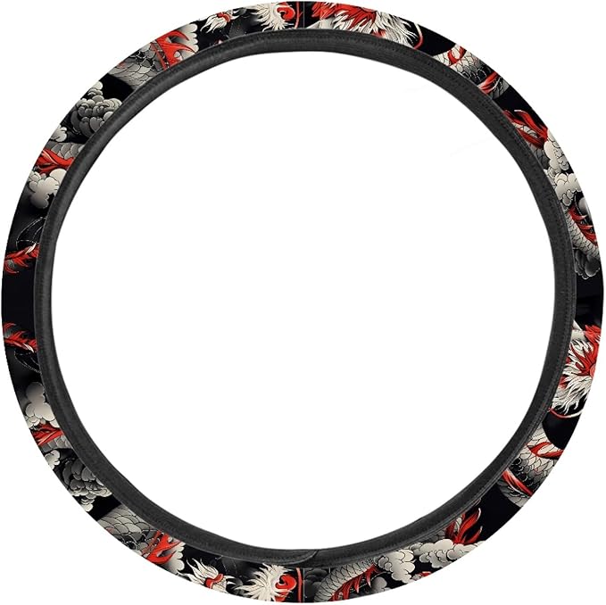 AFPANQZ Cool Dragon Print Car Steering Wheel Covers Sweat Anti-Slip Soft Grip Universal 14-15 inch Stretch-on Fabric Steering Wheel Soft Protector Steering Wheel Covers Car Accessories