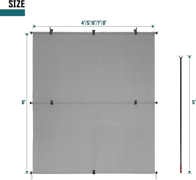 Bynbbur 8'W x 10'H Outdoor Patio Shades Foldable Roller Blinds, 220 GSM Sun Shade Roll Up Porch Screens Exterior Shade Cloth for Deck Pergola Backyard, Light Gray