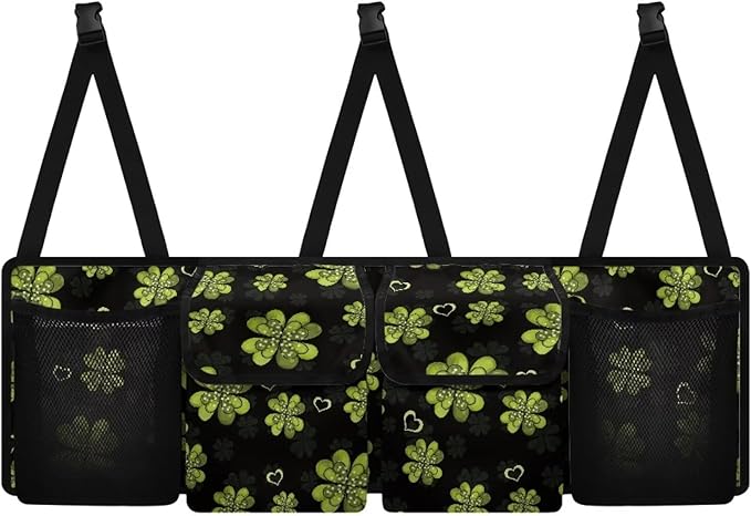 Green Heart Leaves Car Trunk Organizer St. Patrick Day Hanging Car Storage Bag with Lid Back Seat Car Organizer Space Saving Expert