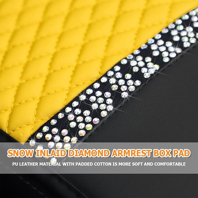 Car Center Console Cover, PU Leather Armrest Seat Box Protector Pad, Car Middle Console Armrest Cushion, Universal Auto Interior Decor Accessories for Most Vehicle, Truck, SUV (Yellow)